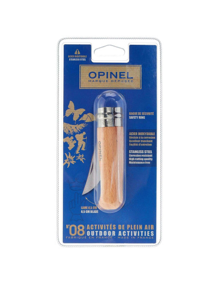 Opinel n° 8 stalen lemmet met roterende huls: ideaal voor jagen, wandelen, verzamelen, enz.