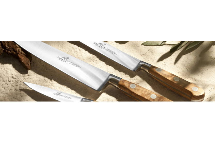 Schinkenmesser SABATIER Provençao 100% geschmiedet mit Kullen 30cm Griff aus Olivenholz