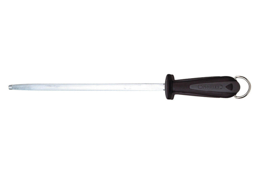 Metzgerwetzstahl FISCHER Rundbohrer 30cm feinkörnig Griff schwarz und grau