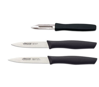 Set de cuchillos 2 cuchillos mondadores + 1 pelador Arcos Nova NITRUM acero mango negro