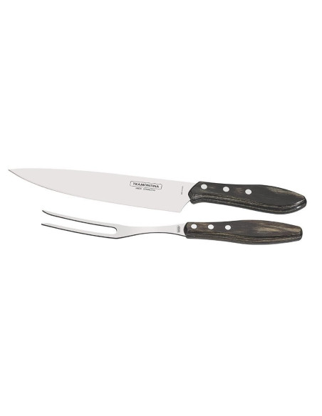 Tramontina brown Set de cuchillos para asada con tenedor para carne y cuchillo de chef