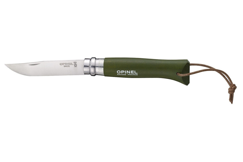 Couteau Opinel Baroudeur n°08 lame 8.5cm virole tournante manche kaki + cordon