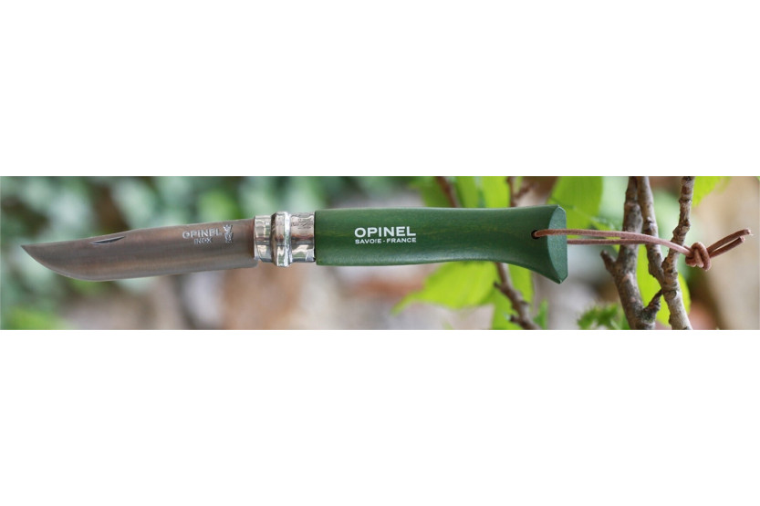 Couteau Opinel Baroudeur n°08 lame 8.5cm virole tournante manche kaki + cordon