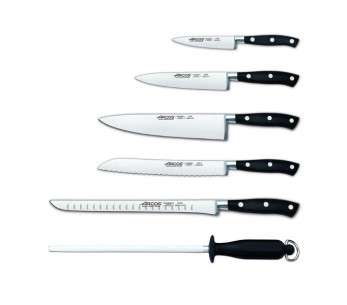 Knivblock om 5 Riviera Arcos smidda knivar + 1 Brynstål 2