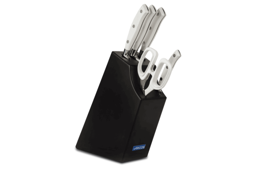 Design Messerblock 4 Messer + Schere Arcos Riviera White Edelstahl NITRUM