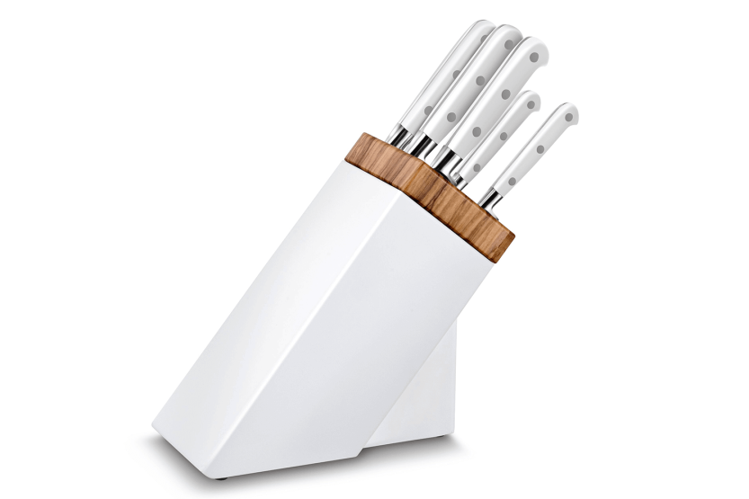 Sabatier hvid og oliven Knivblok 5 Toque Blanche smedede knive