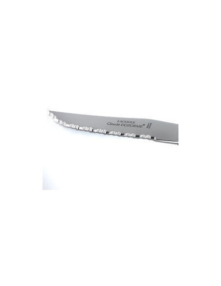 Knivsæt med 6 Laguiole steakknive C. DOZORME savtakkede blade gule perlemorsskafter