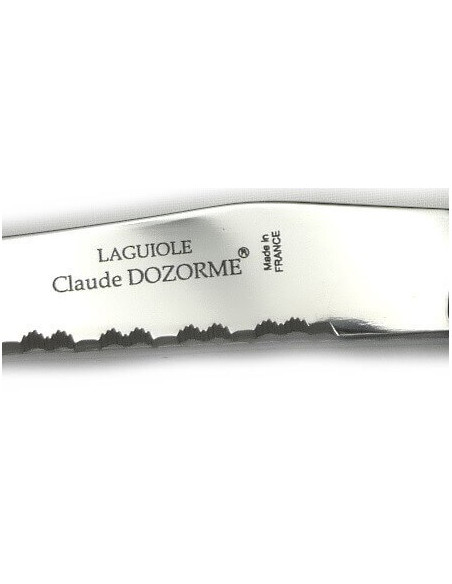 Knivsæt med 6 Laguiole steakknive C. DOZORME savtakkede blade gule perlemorsskafter