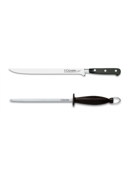 Coffret couteau à jambon et fusil à aiguiser 3 Claveles