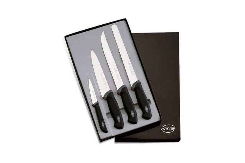 Set de cuchillos 4 cuchillos de cocina profesionales SANELLI Gourmet con mango negro