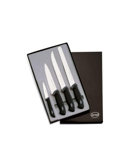 Coffret de 4 couteaux de cuisine professionnels SANELLI Gourmet manches noirs