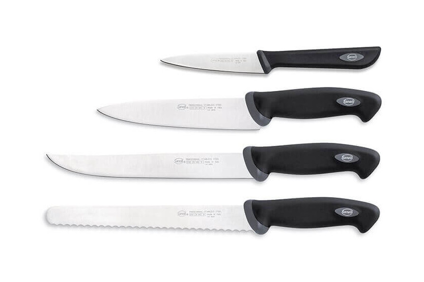 Coffret de 4 couteaux de cuisine professionnels SANELLI Gourmet manches noirs
