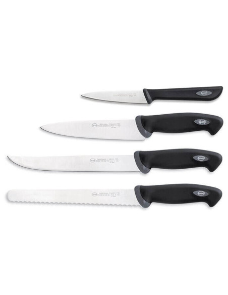 Knivsett med 4 SANELLI Gourmet profesjonelle kjøkkenkniver med svarte håndtak