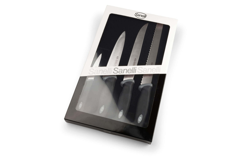 Knivset med 4 professionella köksknivar SANELLI Gourmet med svarta handtag