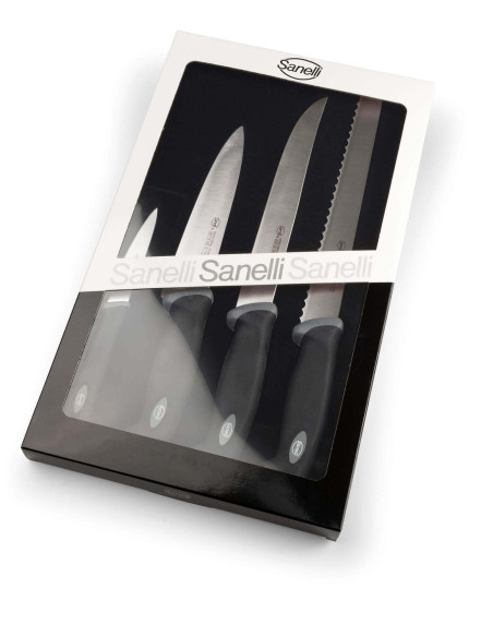 Set de cuchillos 4 cuchillos de cocina profesionales SANELLI Gourmet con mango negro