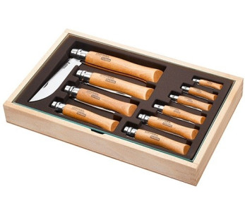 Set di coltelli in legno Opinel Carbone con 10 coltelli da tasca con manico in faggio