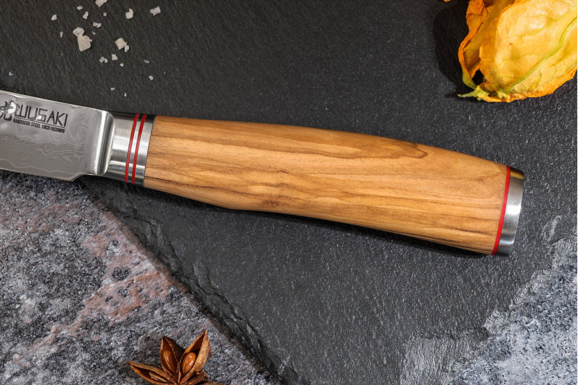 Set van 3 Wusaki Damascus 10Cr olijfhouten messen Chef + Universeel + Kantoor