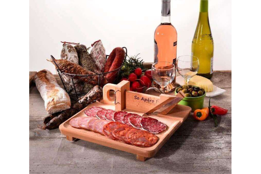 SO APERO pølseskærer! 100% fransk + integreret bakke