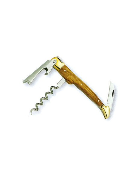 Proptrækker Laguiole Crossbow G. David 3-delt messing oliven træhåndtag 12 cm