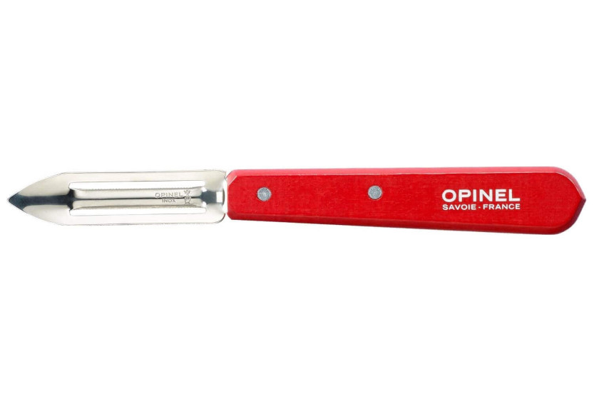 Opinel  Sparschäler mit 6 cm langer Klinge mit Mikrozahnung aus rostfreiem Stahl und rotem Griff