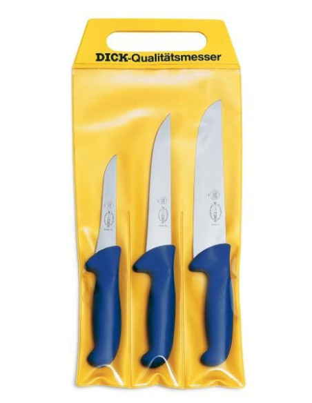 Sett med 3 DICK ERGOGRIP blå slaktekniver boner+bleed+butcher