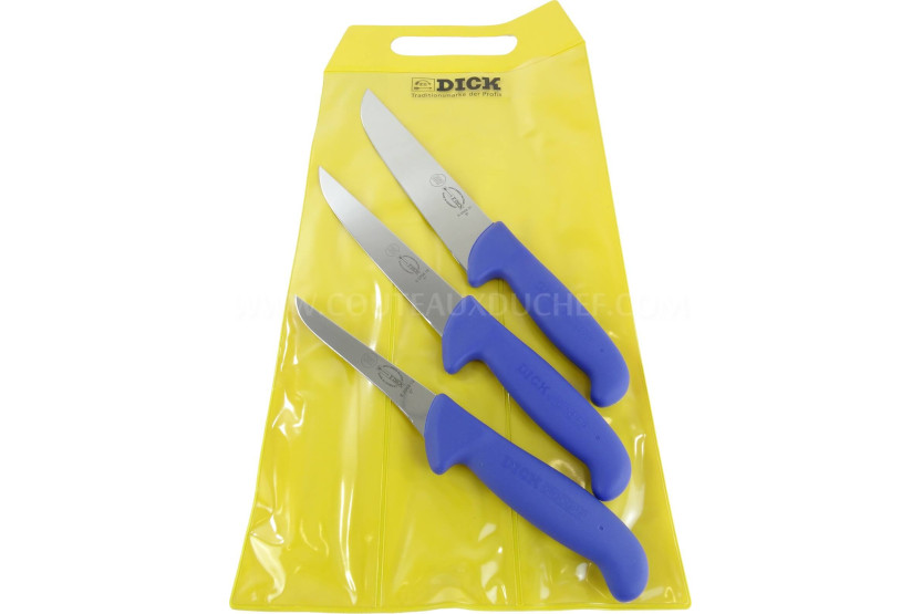 Set van 3 DICK ERGOGRIP blauwe slagersmessen boner+bleed+butcher
