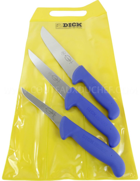Sett med 3 DICK ERGOGRIP blå slaktekniver boner+bleed+butcher