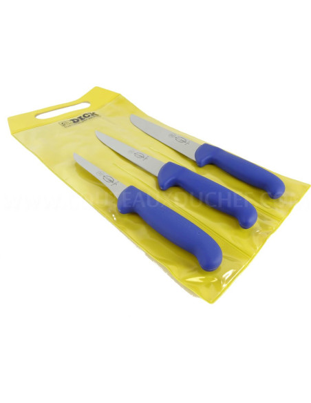 Set di 3 coltelli da macellaio blu DICK ERGOGRIP per disossare, dissanguare e macellare