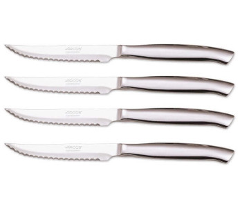 Knivsett med 4 Arcos biffkniver i rustfritt stål med mikrotannsnitt, 11 cm
