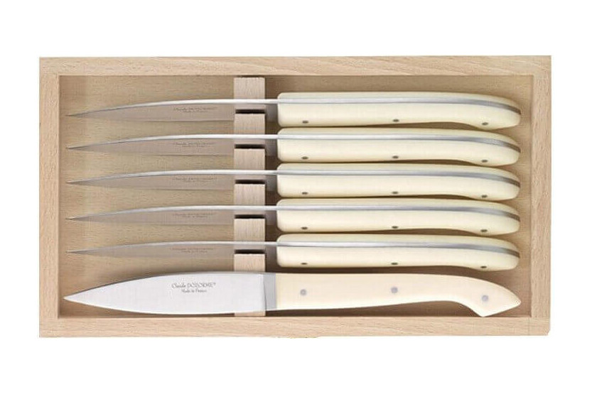 Box Knivset 6 C. DOZORME Capucin släta blad grädde handtag