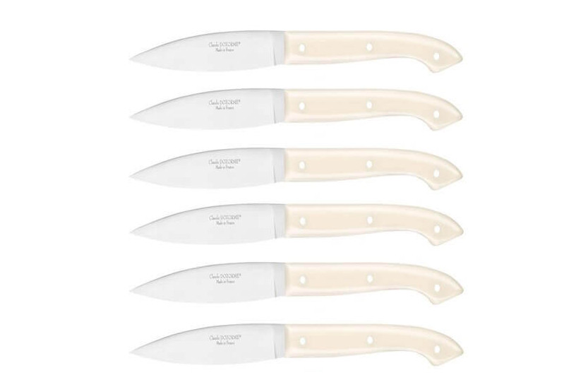 Knivsæt 6 C. DOZORME Capucin glatte blade cremefarvede håndtag