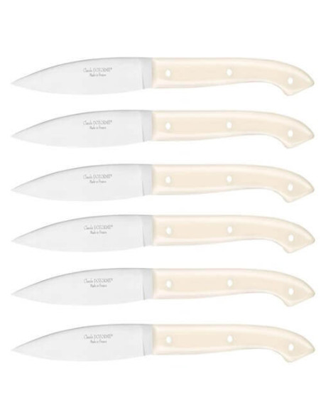 Knivsæt 6 C. DOZORME Capucin glatte blade cremefarvede håndtag