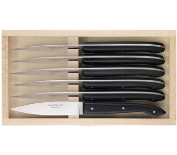 Box Knivset 6 C. DOZORME Capucin släta blad svarta handtag