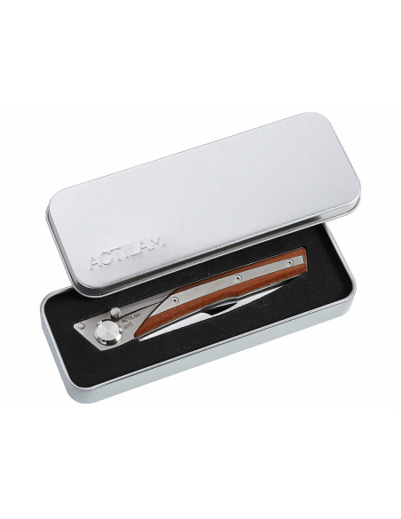 Coltello pieghevole Actilam S4 con lama forgiata e manico in acciaio/ipé da 11 cm