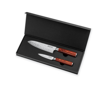 Coffret 2 couteaux Wusaki Pack X50 packwood Santoku + toimisto