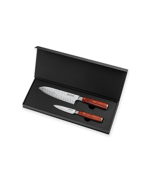 Coffret 2 couteaux Wusaki Pack X50 packwood Santoku + toimisto