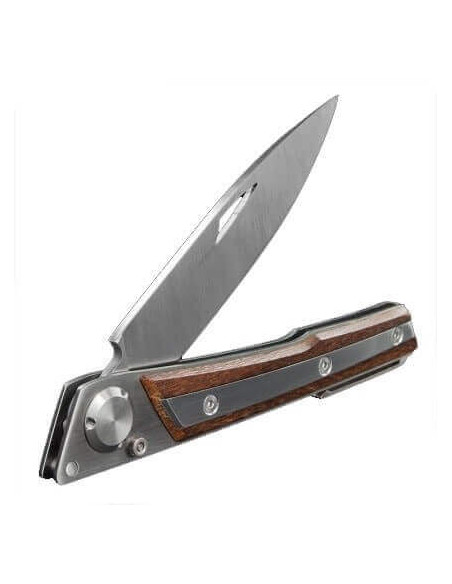Coltello pieghevole Actilam S4 con lama forgiata e manico in acciaio/ipé da 11 cm