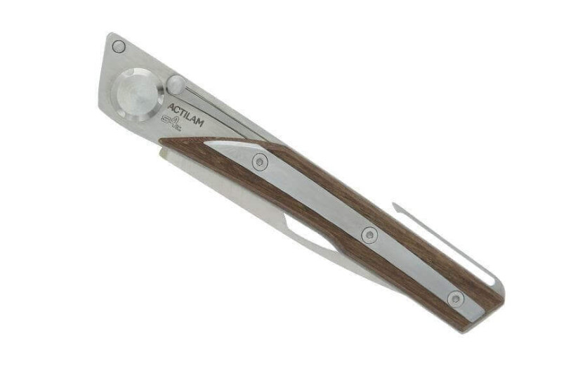Coltello pieghevole Actilam S4 con lama forgiata e manico in acciaio/ipé da 11 cm