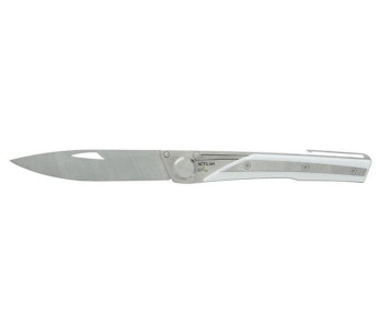 Coltello pieghevole Actilam S4, lama forgiata, manico in acciaio, Corian bianco, 11cm