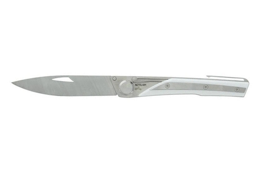 Couteau pliant Actilam S4 lame forgée manche acier/corian blanc 11cm