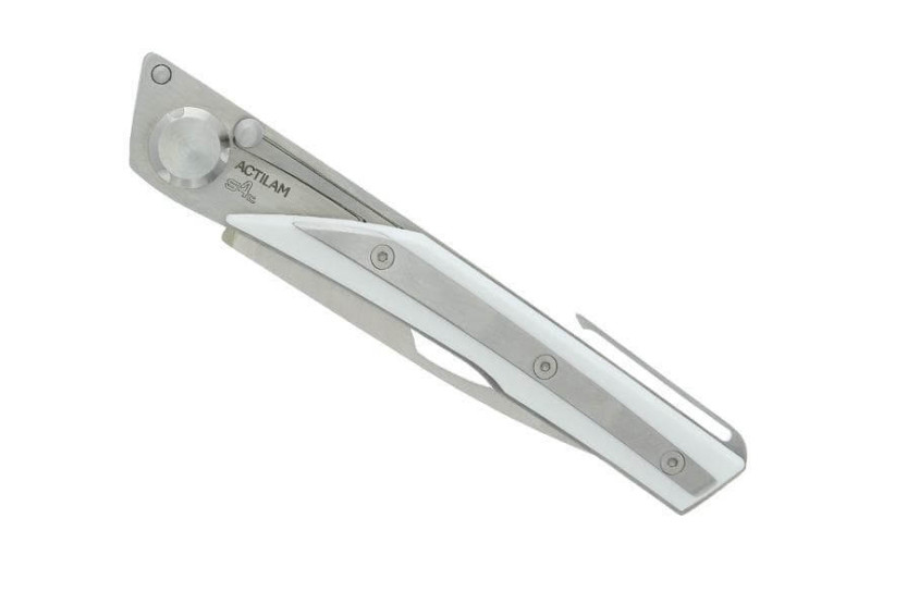 Couteau pliant Actilam S4 lame forgée manche acier/corian blanc 11cm