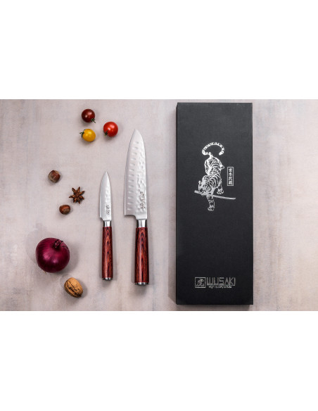 Coffret 2 couteaux Wusaki Pack X50 packwood Santoku + Office