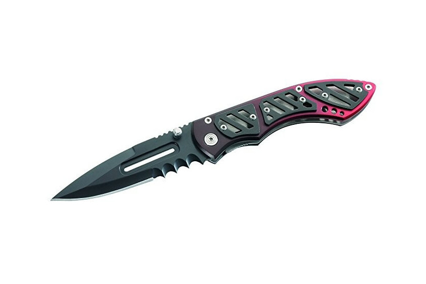 240811 cuchillo de sierra 11cm mango de metal negro/rojo