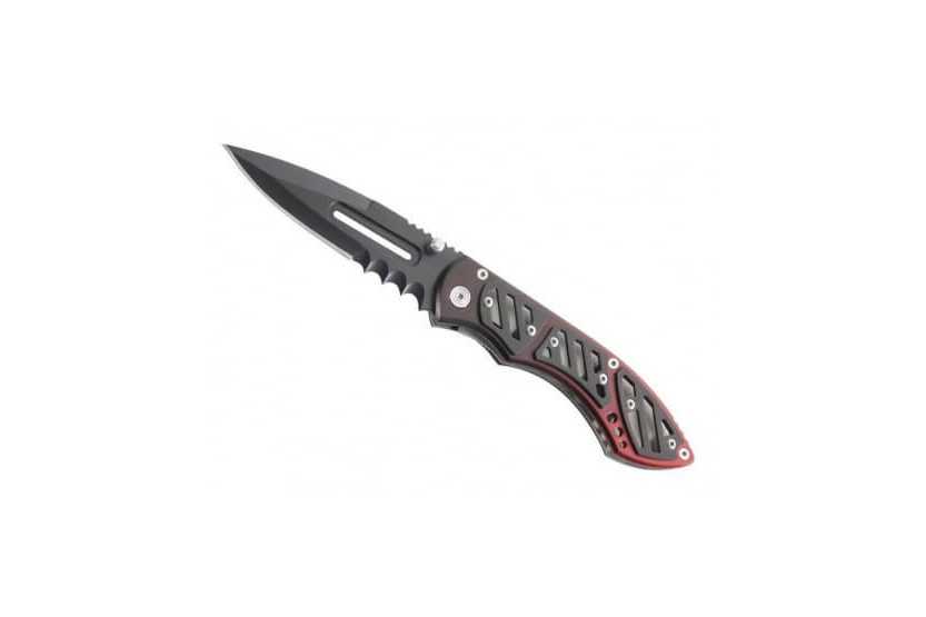 240811 cuchillo de sierra 11cm mango de metal negro/rojo