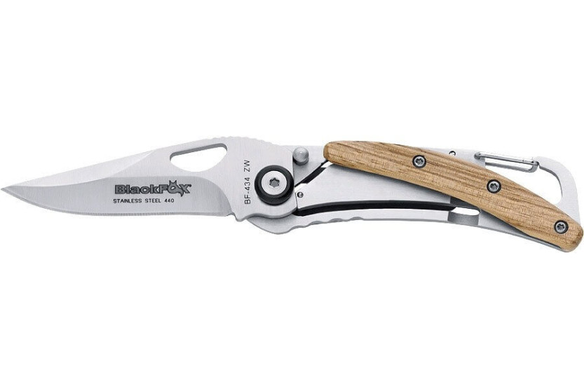 21434 - Svart FOX foldekniv Zebrano karabinkrok