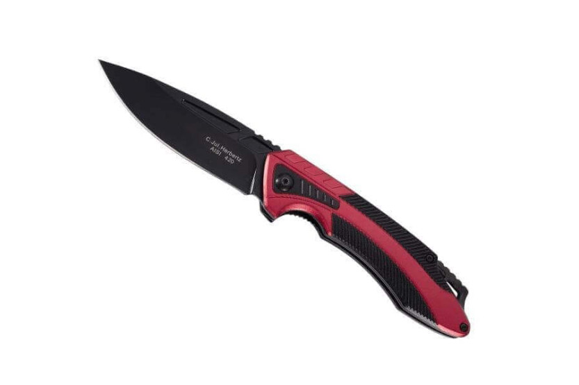 Couteau pliant Herbertz 576812 manche alu rouge/noir 12cm + clip