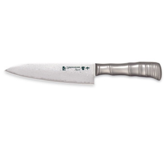 Cuchillo de chef japonés Tamahagane Bamboo Kyoto 18cm Hoja de acero Damasco VG5