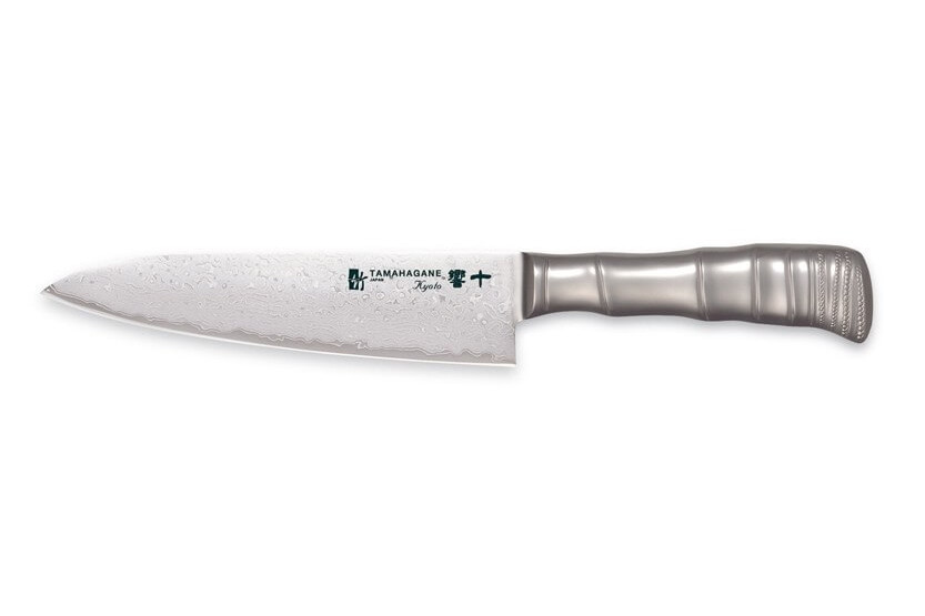 Faca do chef japonesa Tamahagane Bamboo Kyoto 18cm Lâmina em aço Damasco VG5