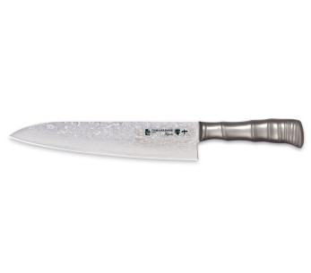 Faca do chef japonesa Tamahagane Bamboo Kyoto 24cm Lâmina em aço Damasco VG5