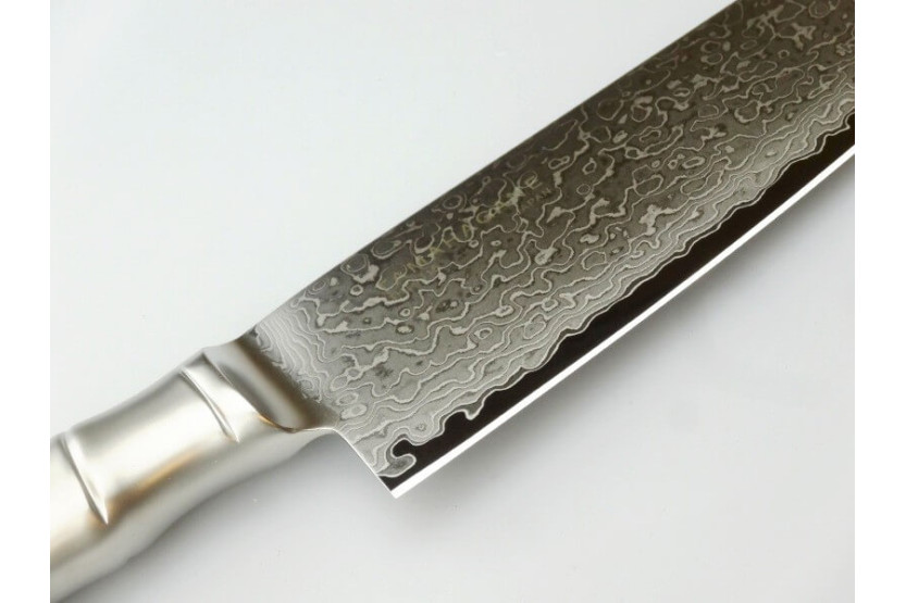 Faca do chef japonesa Tamahagane Bamboo Kyoto 24cm Lâmina em aço Damasco VG5